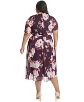 Dkny Plus V-Neck Ruched-Sleeve Fit & Flare Dress