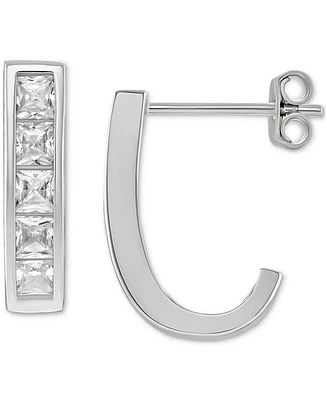 Giani Bernini Cubic Zirconia Square J-Hoop Earrings in Sterling Silver, Created for Macy's