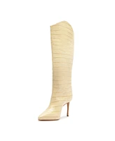 Schutz Women's Maryana Crocodile Embossed Wide Leg Knee High Stiletto Leather Boots
