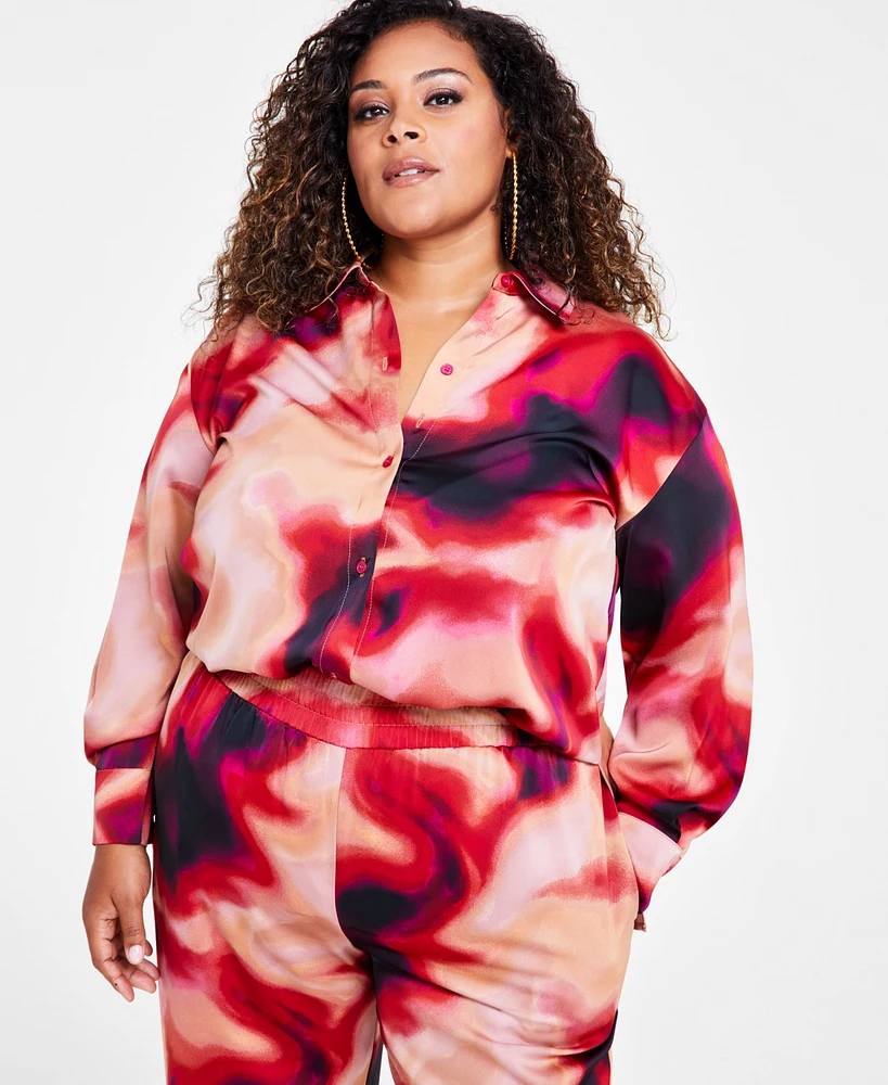 Nina Parker Trendy Plus Size Satin Shirt