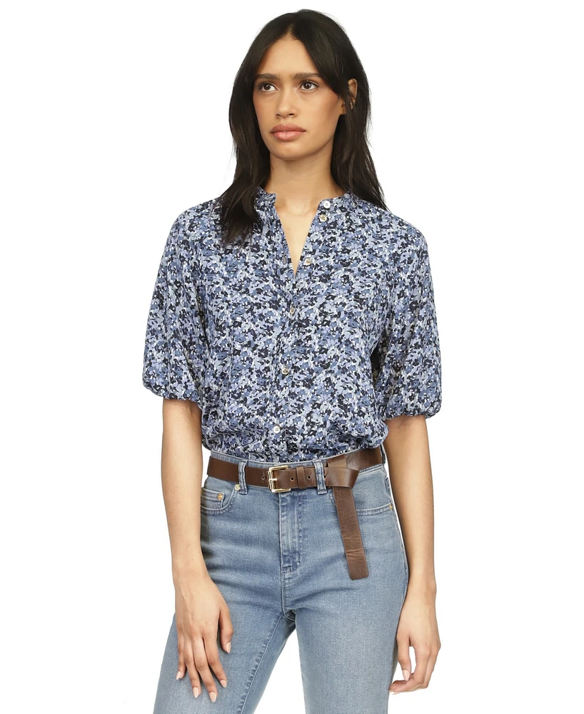 Michael Kors Women's Floral-Print Puff-Sleeve Top