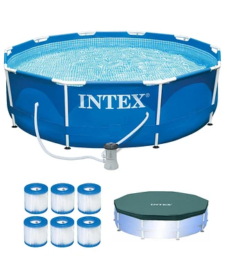 Intex Metal Frame Outdoor Pool Set with Cover & Type H Filter Cartridge (6 pack)