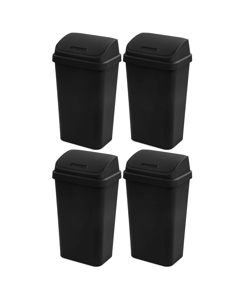 Sterilite 13 Gal Swing Top Lidded Wastebasket Kitchen Trash Can, Black (4 Pack)