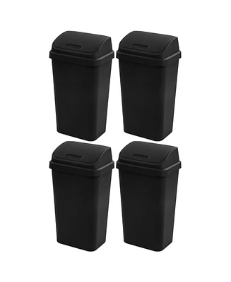 Sterilite 13 Gal Swing Top Lidded Wastebasket Kitchen Trash Can, Black (4 Pack)