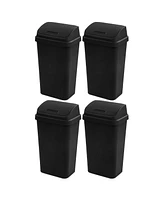 Sterilite 13 Gal Swing Top Lidded Wastebasket Kitchen Trash Can, Black (4 Pack)