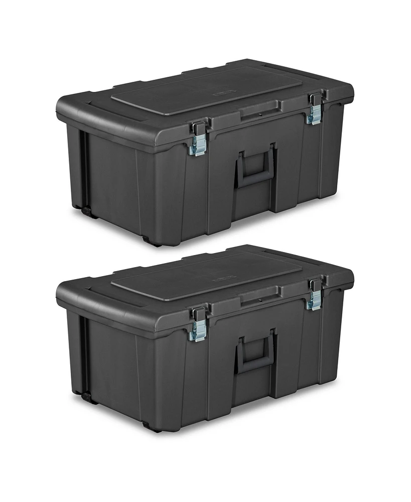 Sterilite 16 Gal Plastic Footlocker Container with Wheels, Flat Gray (2 Pack)