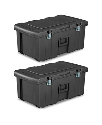 Sterilite 16 Gal Plastic Footlocker Container with Wheels, Flat Gray (2 Pack)