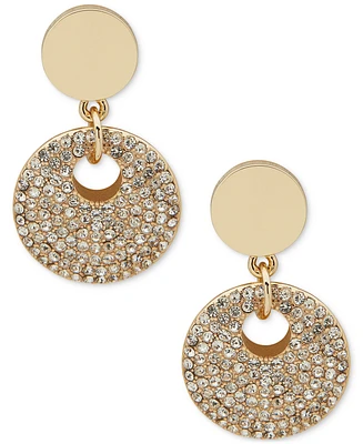 Dkny Gold-Tone Crystal Pave Disc Doorknocker Drop Earrings