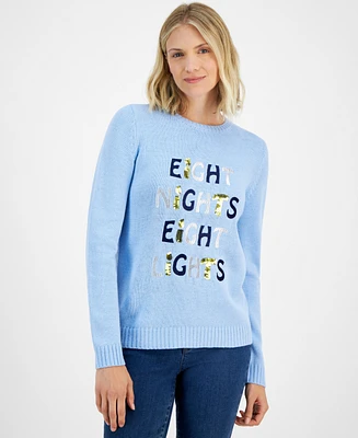 Holiday Lane Women's Eight Lights Crewneck Sweater, Created for Macy's