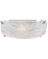 Possini Euro Design Lattice Modern Close To Ceiling Light Flush Mount Fixture 16.50" Wide Chrome Etched Lattice Square Frosted Glass Bowl Shade for Be