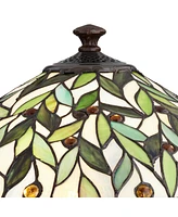 Traditional Tiffany Style Table Lamp 26" High Blossoming Bronze Brown Leaf and Vine Antique Glass Shade Decor for Living Room Bedroom House Bedsi