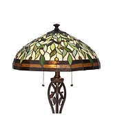 Robert Louis Tiffany Leaf and Vine Ii Traditional Victorian Tiffany Style Floor Standing Lamp 60" Tall Bronze Gold Amber Green Stained Glass Dome Shad