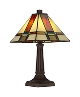 Robert Louis Tiffany Morris Mission Antique Tiffany Style Mini Accent Table Lamp Led 14 1/4" High Warm Brown Art Deco Stained Glass Shade Decor for Be