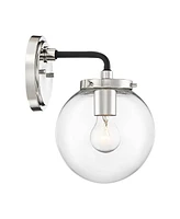 Possini Euro Design Fairling Mid Century Modern Wall Light Sconce Polished Nickel Hardwired 7 1/2" Wide Fixture Clear Glass Globe Shade Bedroom Bathro