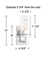 Possini Euro Design Metis Modern Industrial Wall Sconce Lighting Chrome Silver Hardwired 11" High Fixture Clear Glass Shade for Bedroom Bathroom Bedsi