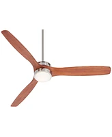 52" Windspun Modern Indoor Ceiling Fan with Led Light Remote Control Brushed Nickel Walnut Carved Wood Blade Dimmable for Living Room Kitchen House Be