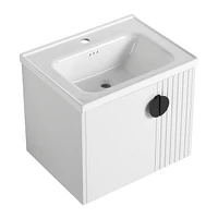 Wall-Mounted Vanity | Dual-Door with 3D Wave | Ceramic Sink | Soft-Close | Metallic