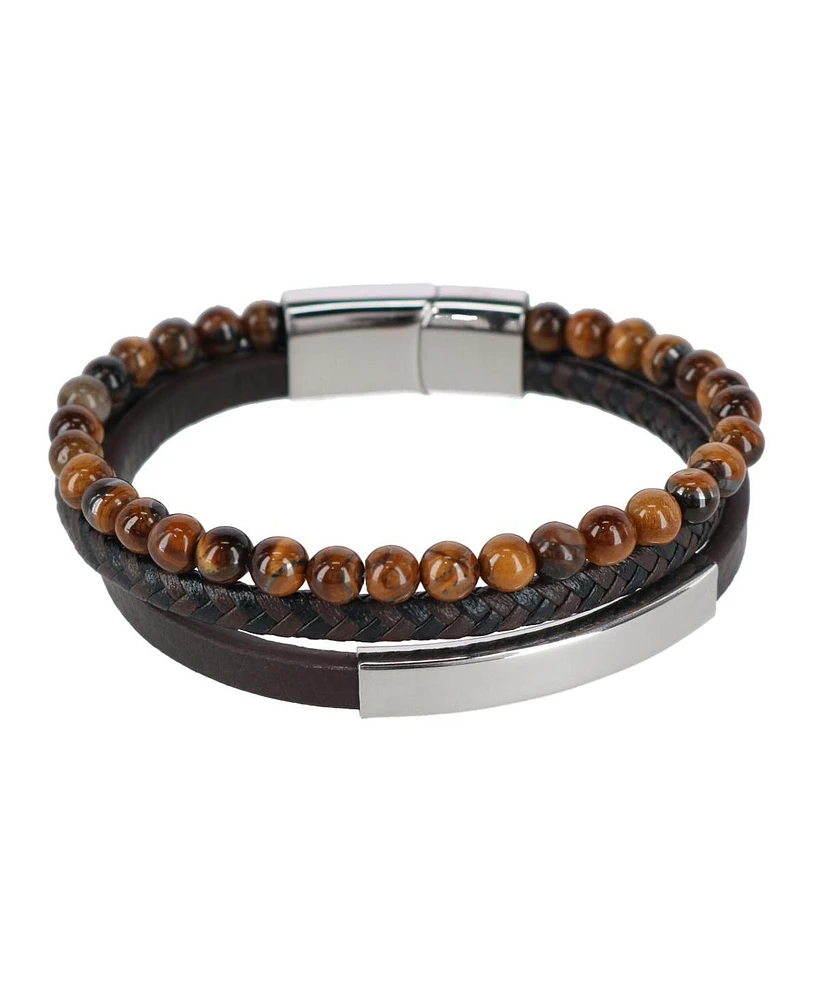 Trafalgar Loose Fit Beaded and Leather 3 Strand Bracelet