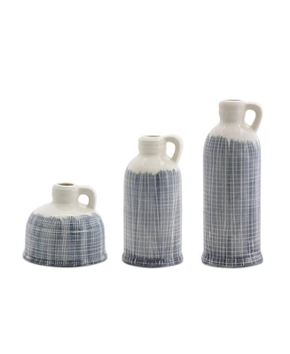 Slickblue Terra Cotta Jug Vase With Navy Criss Cross Pattern (Set of 3)