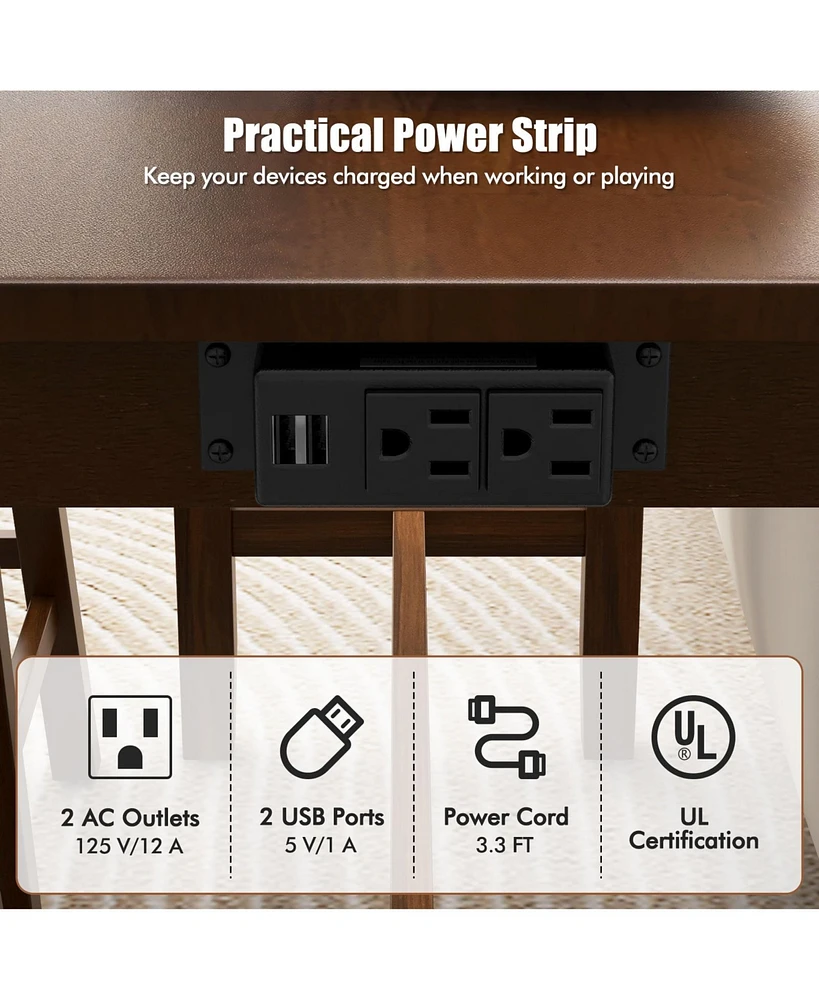 Slickblue 4-Piece Bar Table Set Counter-Height Table and 3 Pvc Leather Upholstered Bar Stools-Brown