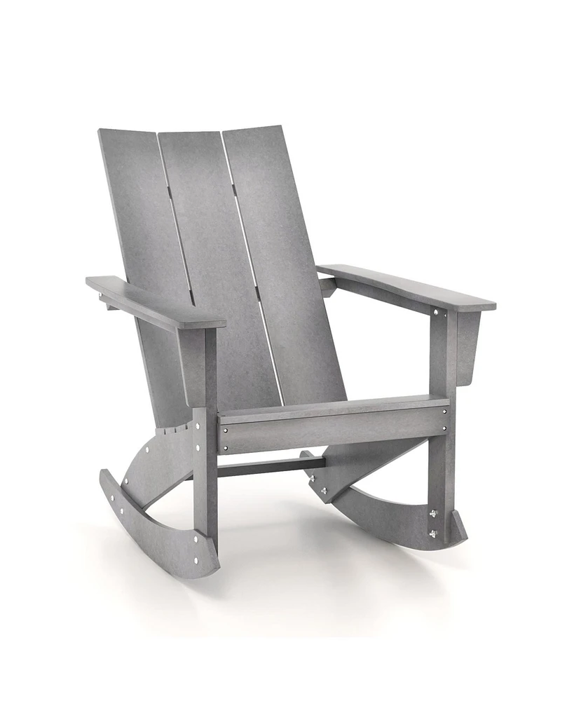 Slickblue Adirondack Rocking Chair with Curved Back for Balcony-Grey