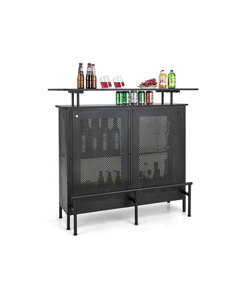 Slickblue 4-Tier Liquor Bar Table with 6 Glass Holders and Metal Footrest-Black