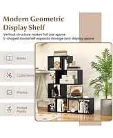 Slickblue 5-Tier S-Shaped Bookshelf Geometric Z-Shelf Bookcase with Open Cubes