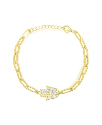 Etoielle Paperclip Yellow Gold Tone Cz Hamsa Bracelet