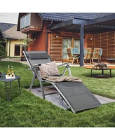 Gymax 2PCS Patio Lounge Chair Rustproof Aluminum Folding Chaise w/ Adjustable Backrest & Footrest