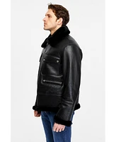 Furniq Uk Men's Shearling Bomber Jacket, Black Crocodile Emboss Wool