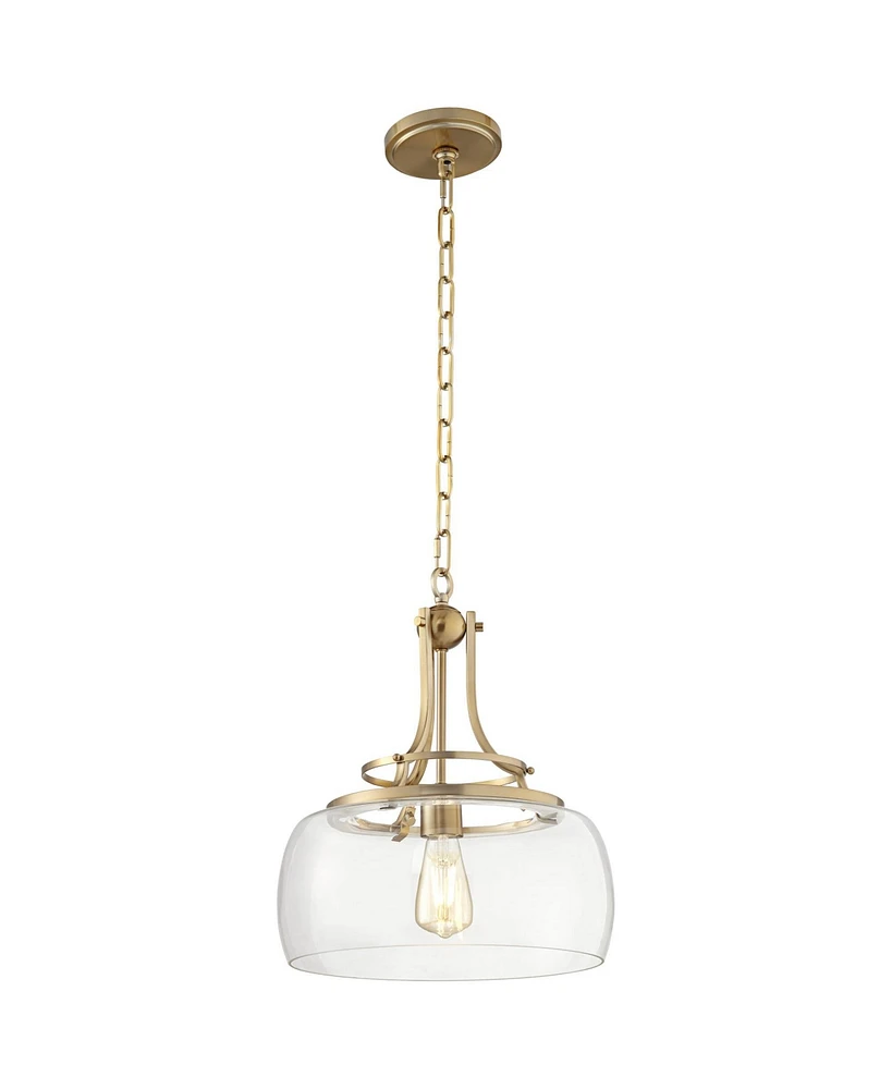 Franklin Iron Works Charleston Brass Hanging Pendant Lighting 13 1/2" Wide Modern Industrial Led Clear Glass Shade Fixture for Dining Room Living Hous