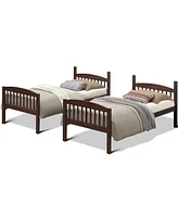 Sugift Hardwood Twin Bunk Bed Frames with Inclined Ladder and Safety Guardrails