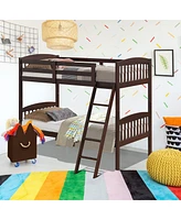 Sugift Hardwood Twin Bunk Bed Frames with Inclined Ladder and Safety Guardrails