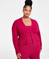 Nina Parker Trendy Plus Embellished Rib-Knit Cardigan