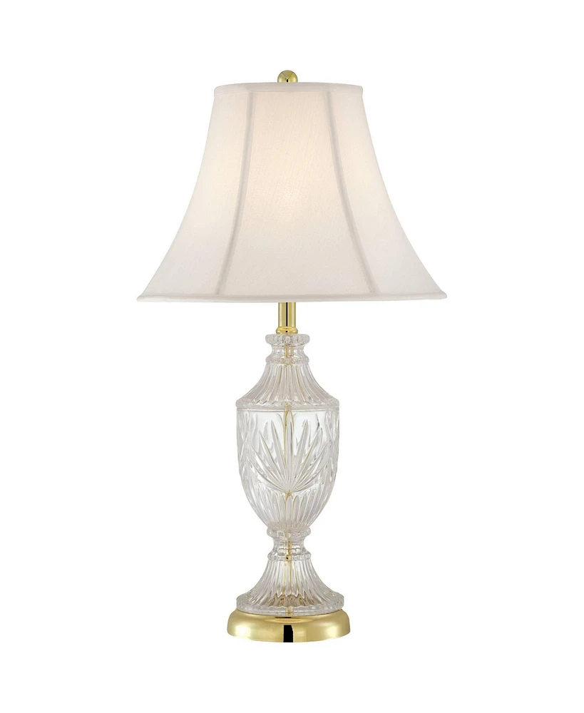 Regency Hill Traditional Style Table Lamp with Table Top Dimmer 26.5" High Cut Glass Urn Brass Metal Cream Fabric Empire Shade Decor for Living Room B