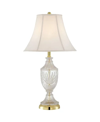 Regency Hill Traditional Style Table Lamp with Table Top Dimmer 26.5" High Cut Glass Urn Brass Metal Cream Fabric Empire Shade Decor for Living Room B