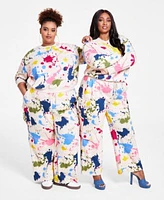 Nina Parker Trendy Plus Size Paint Print Sweatshirt Sweatpants