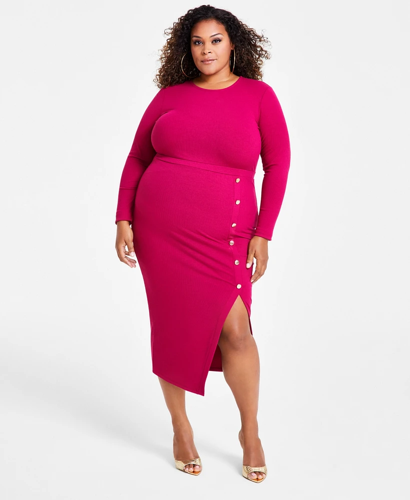 Nina Parker Trendy Plus Rib-Knit Midi Dress