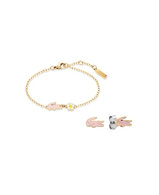 Lacoste Giftset Girl Yellow Gold Ip Plated with Enamel Bracelet and Earrings