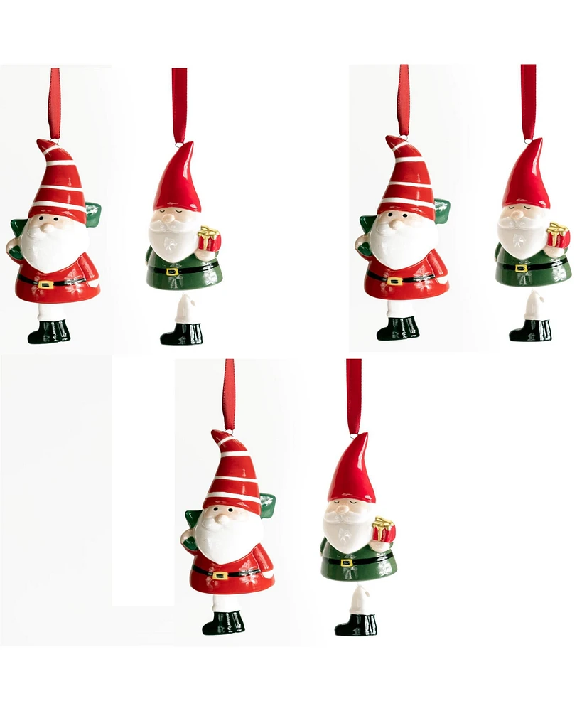 Slickblue Modern Ceramic Santa Ornament With Present Accent (Set of 6)