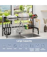 Slickblue 2 Tier Adjustable Over Sink Dish Drying Rack with 8 Hooks