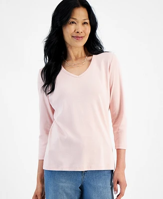 Style & Co Petite V-Neck 3/4-Sleeve T-Shirt, Created for Macy's