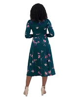 Jessica Howard Petite Printed 3/4-Sleeve Belted Midi Dress