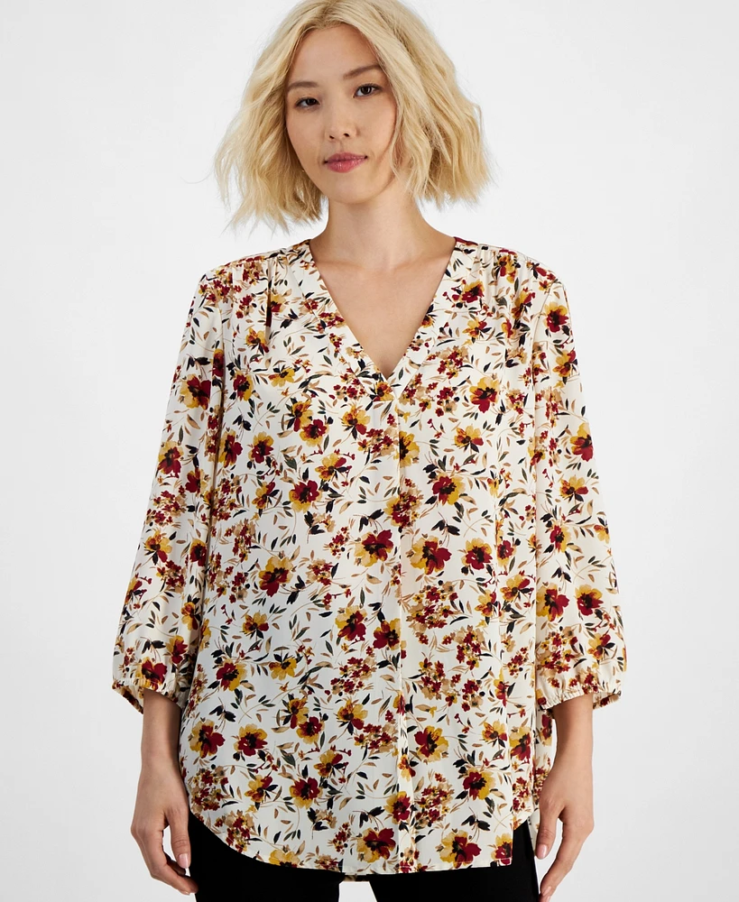 Jones New York Petite 3/4-Sleeve Floral-Print Kelly Blouse