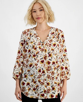 Jones New York Petite 3/4-Sleeve Floral-Print Kelly Blouse