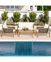 Slickblue 4 Pieces Patio Rattan Furniture Set with Removable Cushions