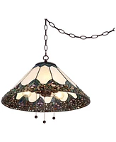 Robert Louis Tiffany River Stone Bronze Plug In Swag Pendant Chandelier Light Fixture 20 3/4" Wide Tiffany Style Stained Art Glass for Dining Room Hou