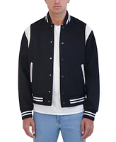 Hudson Men's Varsity Jacket with Faux Leather Trim