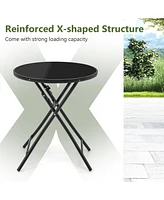 Slickblue 23 Inch Round Bistro Table with Tempered Glass Tabletop