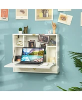 Slickblue Wall Mounted Folding Laptop Desk Hideaway Storage with Drawer